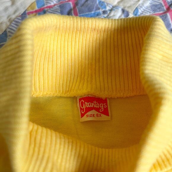 Vintage Kids 60s Yellow Mod Short Sleeve Turtleneck Top 6 - Picture 4 of 5